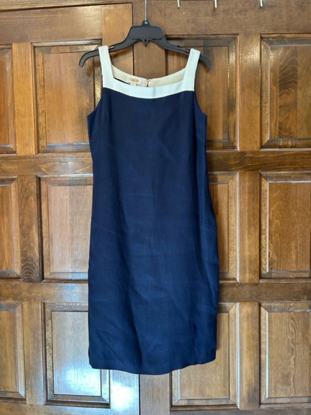 VTG 90s Talbots Rayon Sheath Dress 10 Made in USA Navy Cream Colorblock Classic